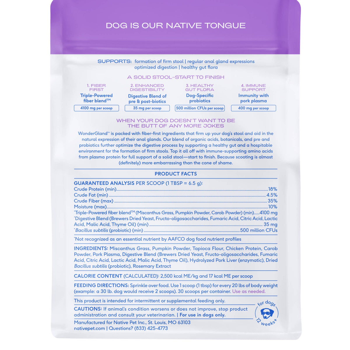 Native Pet - WonderGland Anal Gland Pumpkin Fiber & Digestive Supplement
