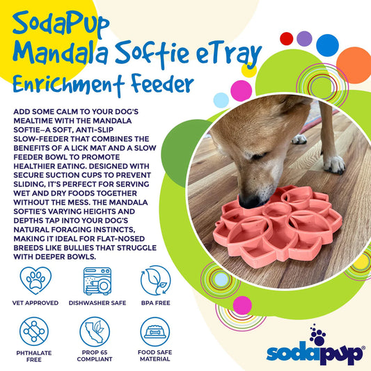 Mandala Softie Shallow Slow Feeder Dog Bowl with Suction Cups