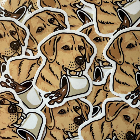 Coffee Yellow Lab 3 inch Glossy Vinyl Sticker