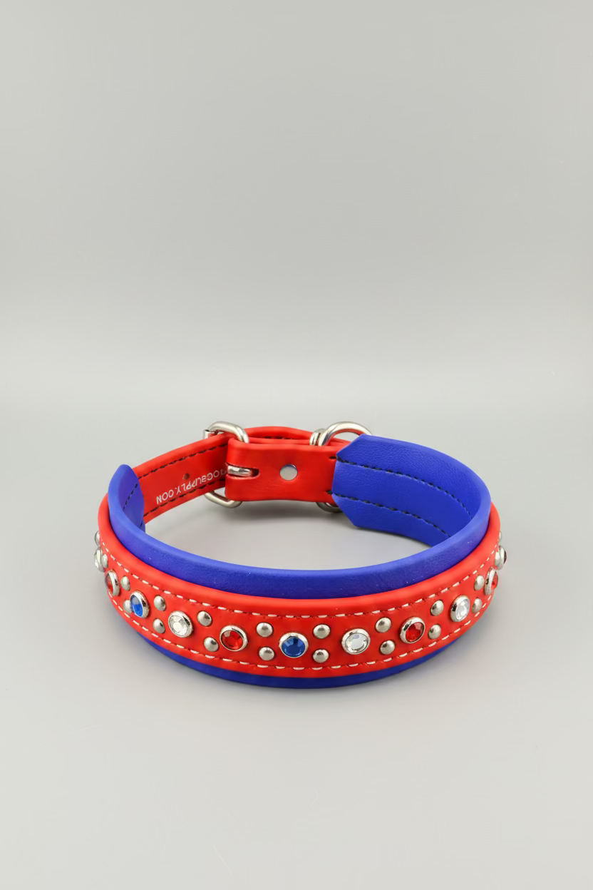 1.5" Biothane Bling Collar - Red, White, & Blue