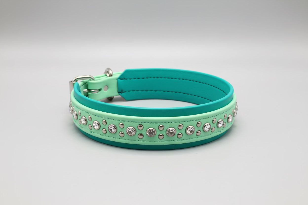 1.5" Biothane Bling Collar - Teal/Mint