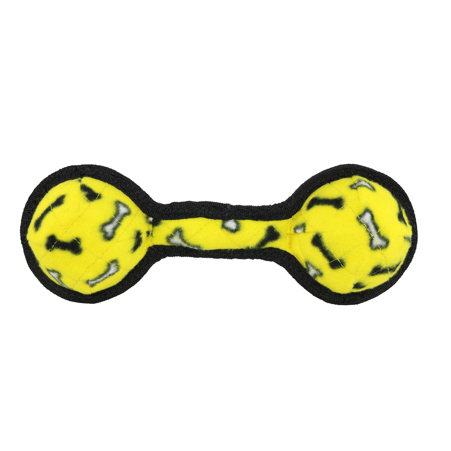 Tuffy Jr 2 Ball Tug Yellow Bone, Durable Squeaky Dog Toy