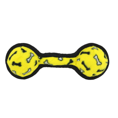 Tuffy Jr 2 Ball Tug Yellow Bone, Durable Squeaky Dog Toy