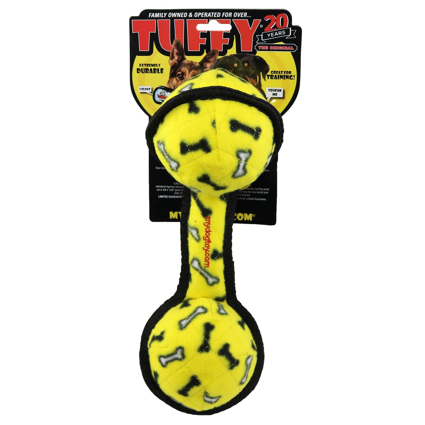 Tuffy Ultimate 2 Ball Tug Yellow Bone Durable Dog Toy