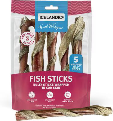 Icelandic+ 6-in Bully Stick Wrapped with Fish Skin Dog Treats - 5 Pack