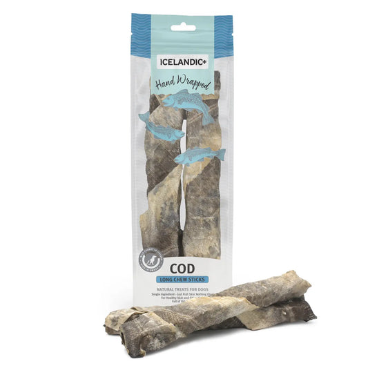 100% Pure Icelandic+ Hand Wrapped Cod Skin 10" Long Chew Sticks 2pack