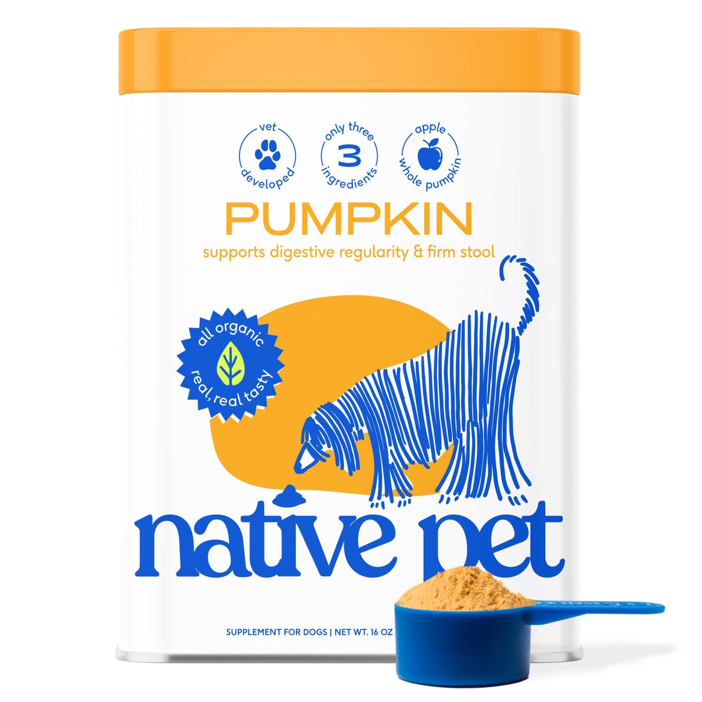 Native Pet - Organic Pumpkin Fiber Powder, Digestive Supplement for Dogs: 16 oz