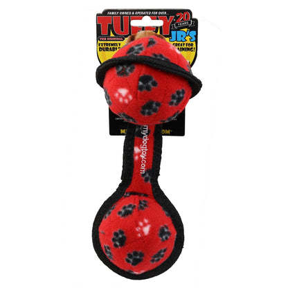 Tuffy Jr 2 Ball Tug Red Paw, Durable Squeaky Dog Toy