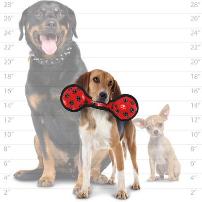 Tuffy Jr 2 Ball Tug Red Paw, Durable Squeaky Dog Toy
