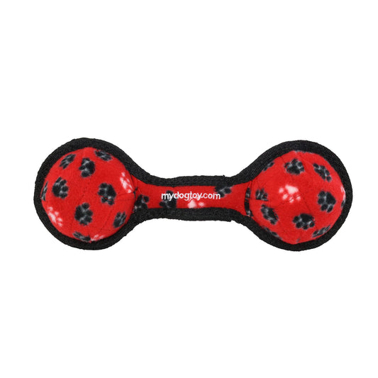 Tuffy Jr 2 Ball Tug Red Paw, Durable Squeaky Dog Toy