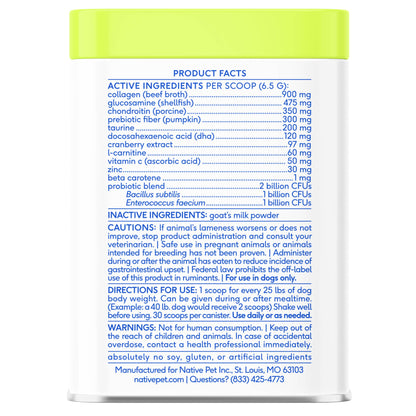 Native Pet - The Daily Powder Supplement, 11-in-1 Multivitamins for Dogs: 60 scoops