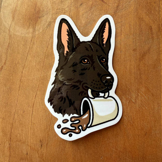 Coffee German Shepherd (Black) 3.5 Inch Glossy Vinyl Sticker