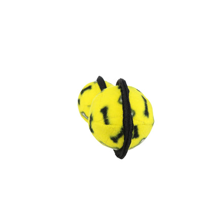 Tuffy Jr 2 Ball Tug Yellow Bone, Durable Squeaky Dog Toy