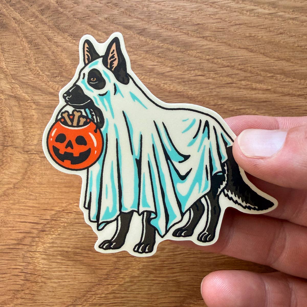 Ghost German Shepherd Halloween Dog Sticker