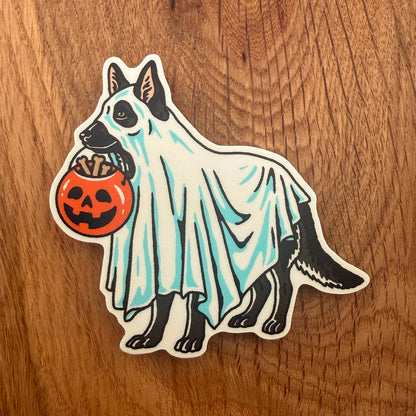Ghost German Shepherd Halloween Dog Sticker