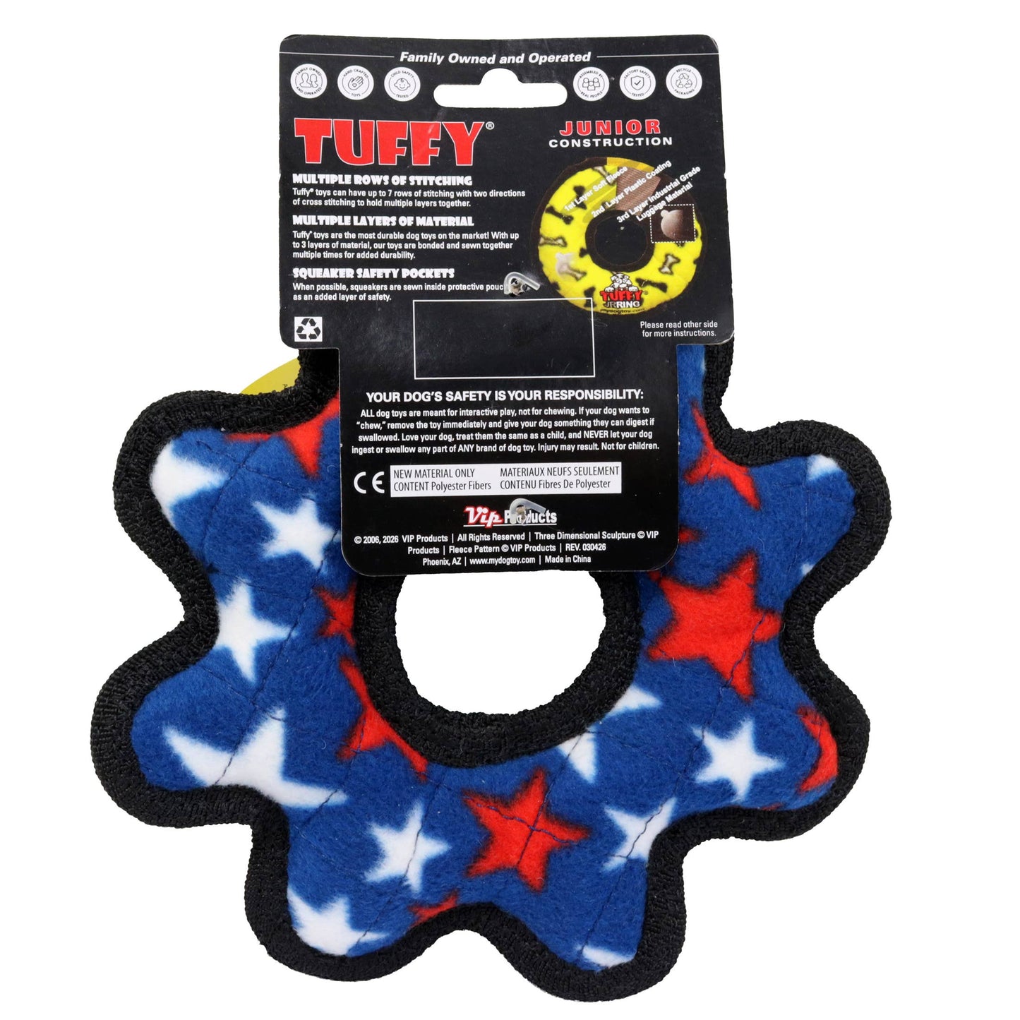 Tuffy Jr Gear Ring -Stars, Durable Dog Toy