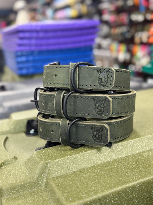 TGR 1.5" Olive Leather Collar