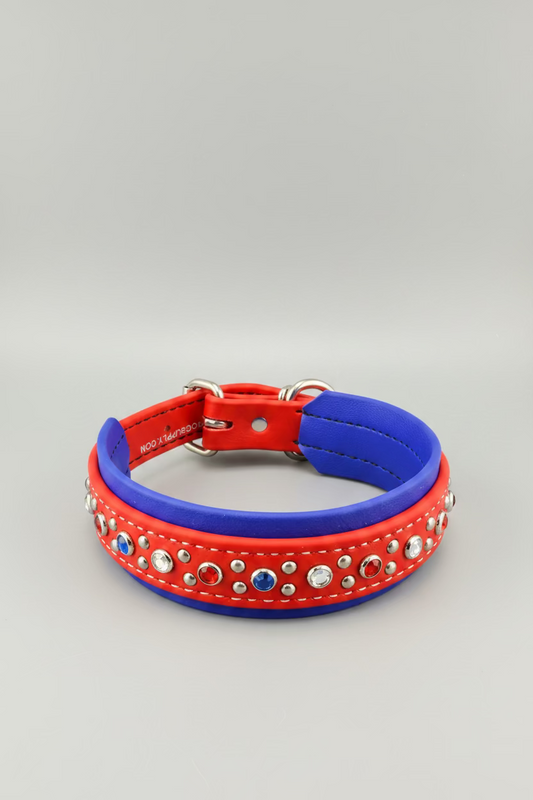 Biothane Bling Collar - Red, White, & Blue