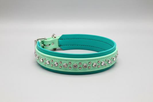 1.5" Biothane Bling Collar - Teal/Mint