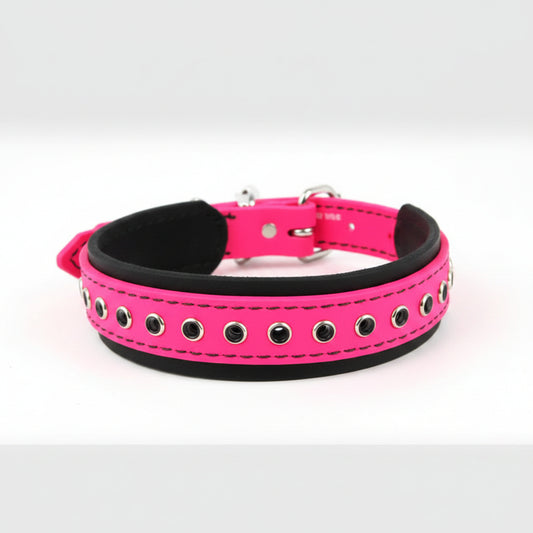 1.5" Biothane Bling Collar - Black/Neon Pink