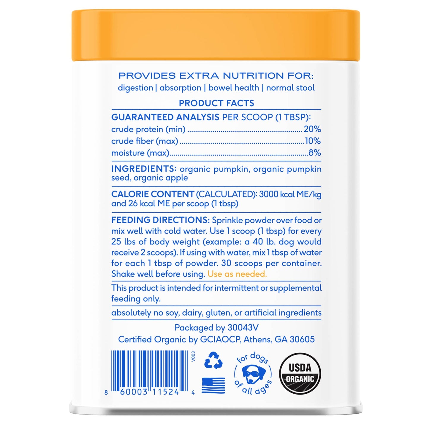Native Pet - Organic Pumpkin Fiber Powder, Digestive Supplement for Dogs: 16 oz