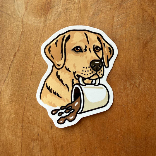 Coffee Yellow Lab 3 inch Glossy Vinyl Sticker