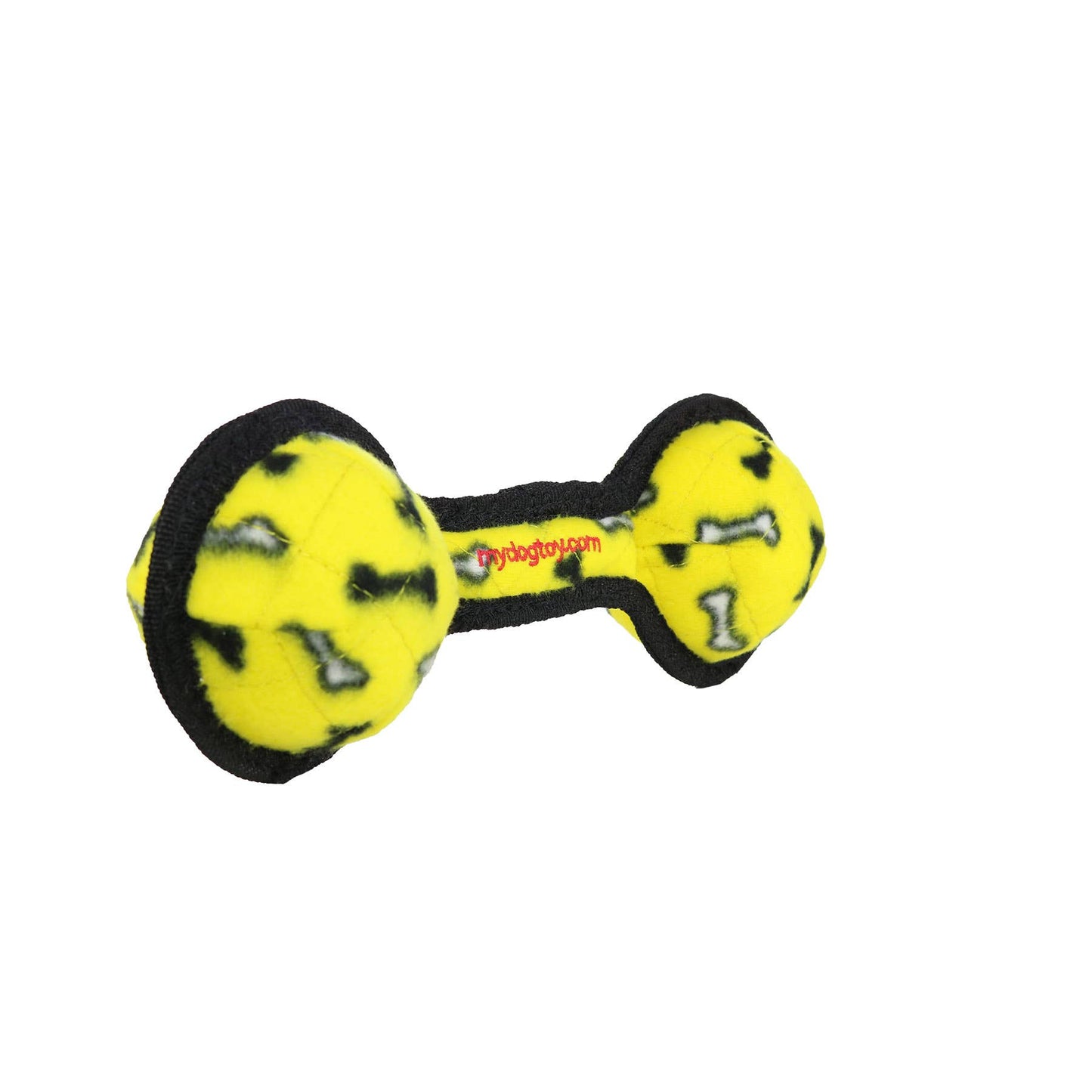 Tuffy Jr 2 Ball Tug Yellow Bone, Durable Squeaky Dog Toy
